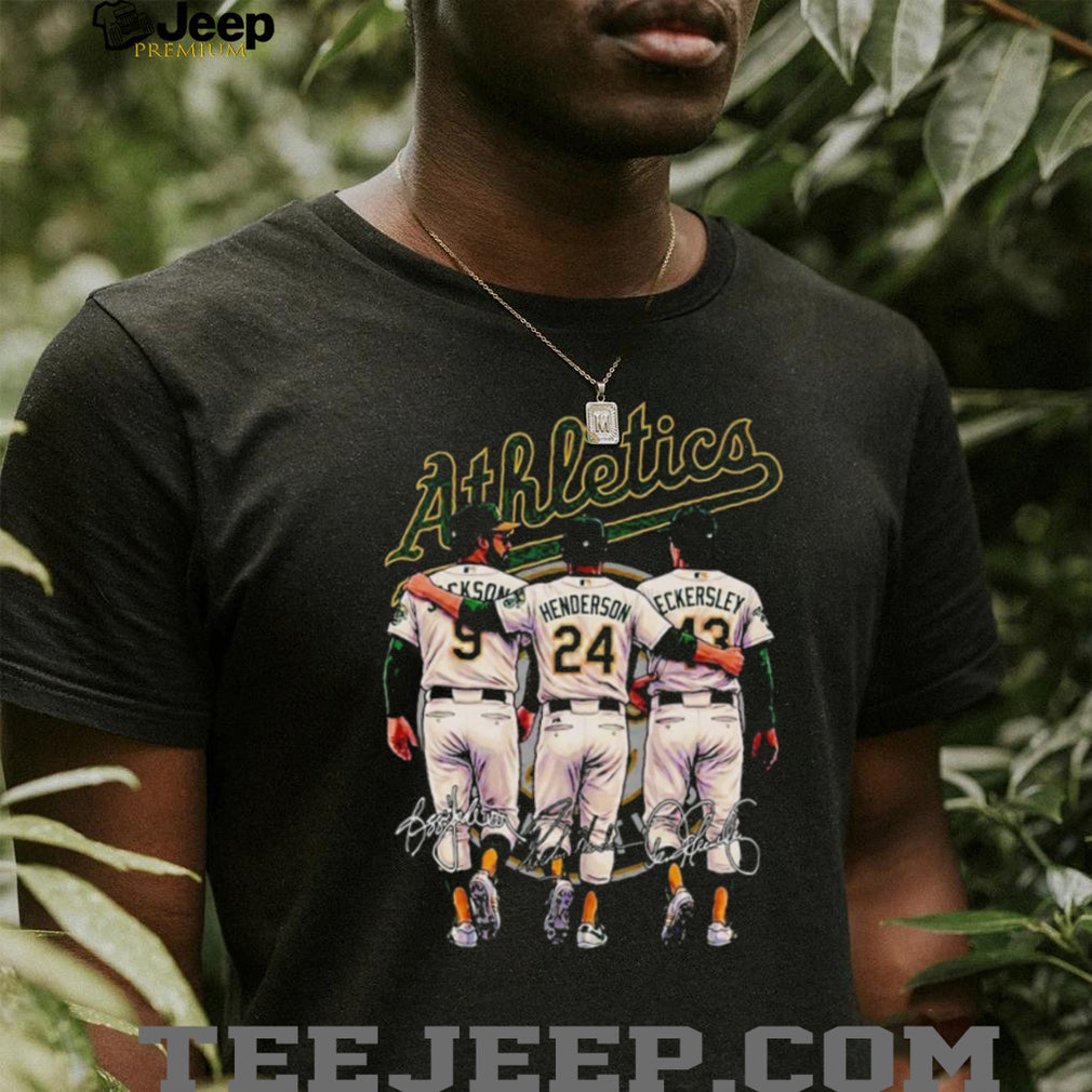 Oakland Athletics Legends Jackson Henderson Eckersley Trio Signature T Shirt