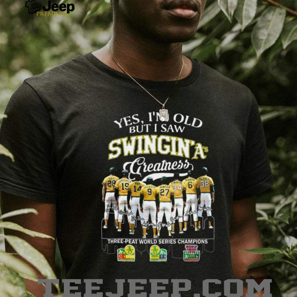 Oakland Athletics “Swingin’ A’s Greatness” Three Peat World Series T Shirt
