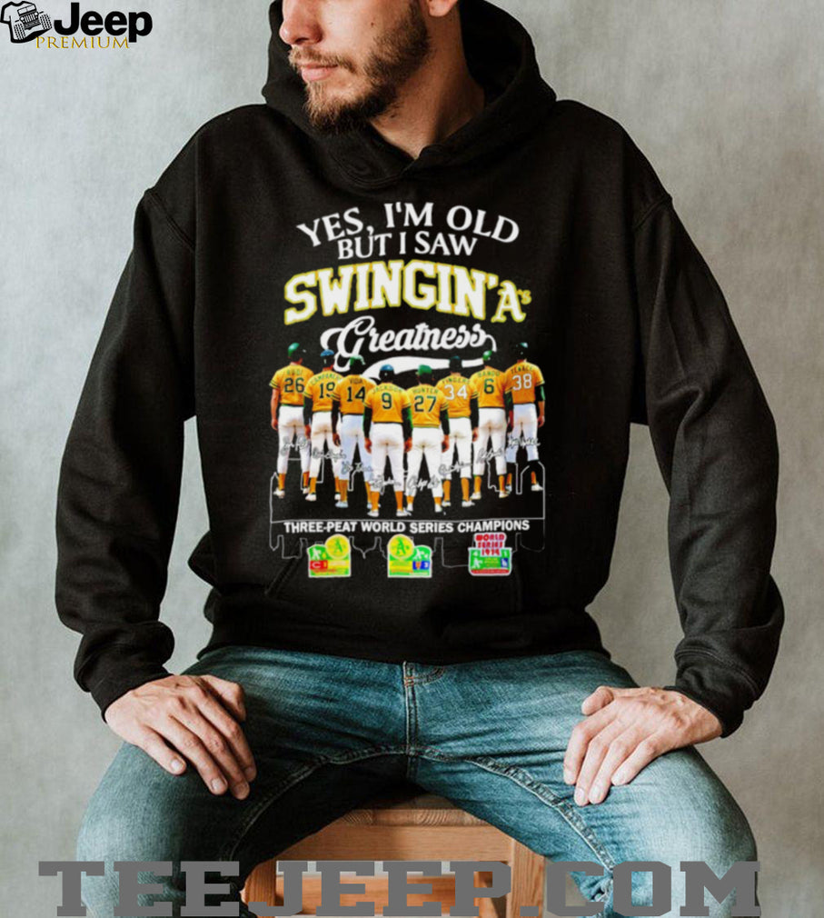 Oakland Athletics Swinging As Greatness Three Peat World Series Champions Vintage Retro Fans Men Women T Shirt