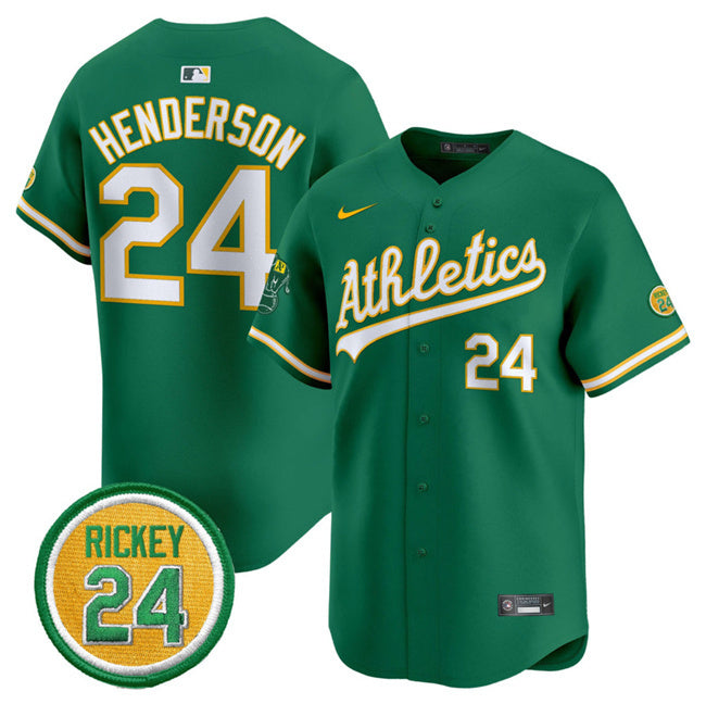 Oakland Athletics #24 Rickey Henderson Green 2024 Limited With Rickey Henderson