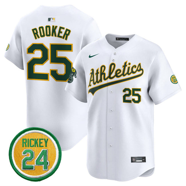 Oakland Athletics #25 Brent Rooker White 2024 Home Limited With Rickey Henderson