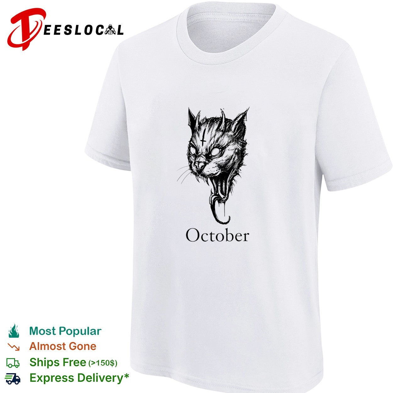 October Demon Cat gothic occult halloween shirt