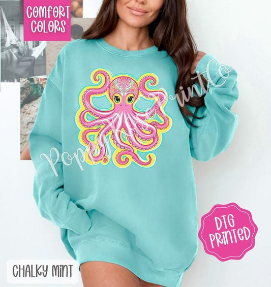 Octopus Comfort Colors Sweatshirt, Cute Summer Sweater, Trendy Beach Crewneck, Gift for Her
