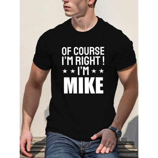 Of Course I'm Right Pattern Print Solid Drop Shoulder T-Shirts For Men, Vintage Street Wear Basic Tees Baggy Hip Hop Tops Made in USA