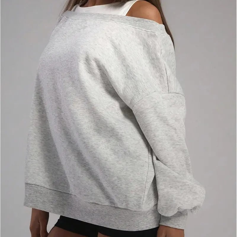 Off The Shoulder Sweatshirt Long Sleeve Drop Shoulder Oversized Pullover Tops Fall Outfits