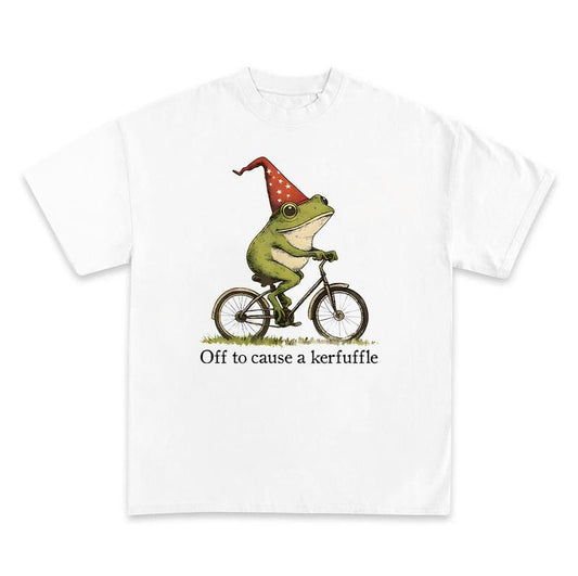 Off to Cause a Kerfuffle Frog T-shirt. Funny Weirdcore Sayings Unique Tshirt Tee Adults Men Women Meme Graphic Sarcastic