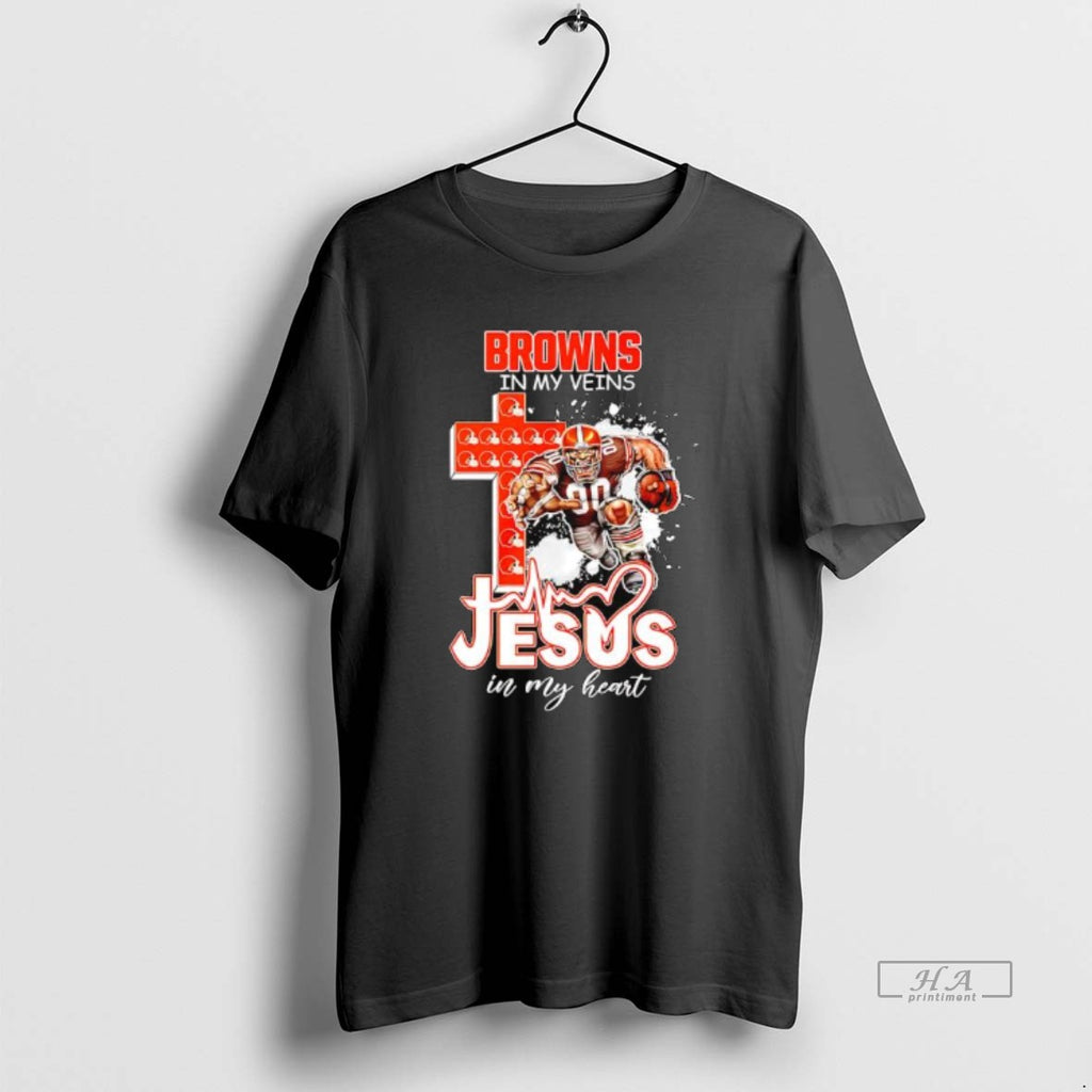 Official Cleveland Browns In My Veins Jesus In My Heart Features A Football Player Logos