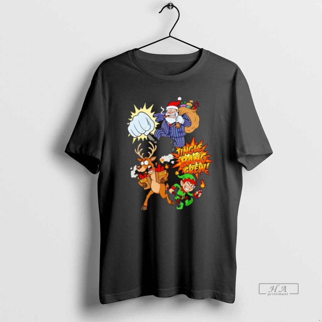 Official Jingle Bang Crew Funny Mafia Santa Reindeer And Elf Christmas Cartoon