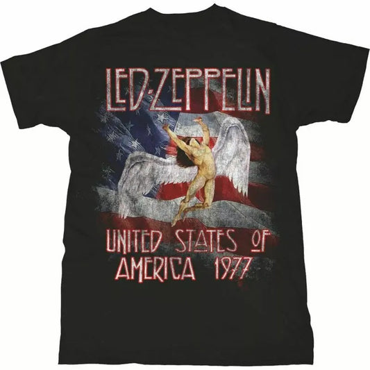 Official Led Zeppelin Stars N Stripes USA 77 Mens Black T Shirt Led Zeppelin Tee Menswear Top