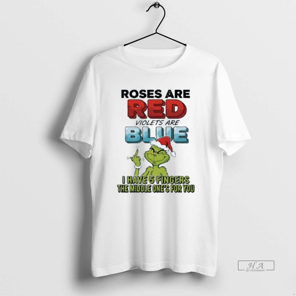 Official Rose Are Red Violets Are Blue I Have 5 Fingers Grinch Christmas Mens White