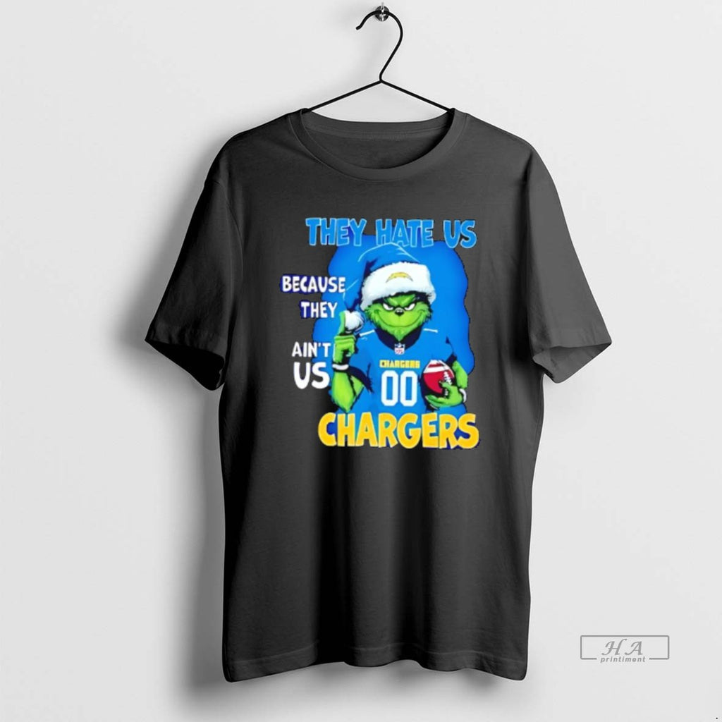 Official They Hate Us Because They Aint Us Los Angeles Chargers Grinch Santa