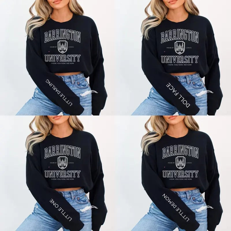 Officially Licensed Barrington University Sweatshirt, Cozy Literary Lover Apparel, Bookish Babe Dark Romance Sweatshirt, Skull Sweatshirt, Shantel Tessier, Little One, Little Demon, Little Darling, Sweetheart, Doll Face