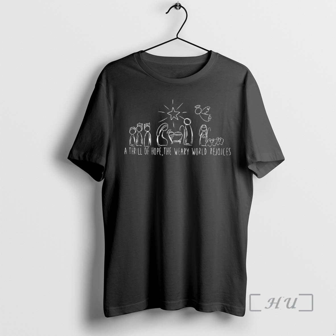 Officials A Thrill Of Hope The Weary World Rejoices Christian Christmas Sketch Premium T Shirts