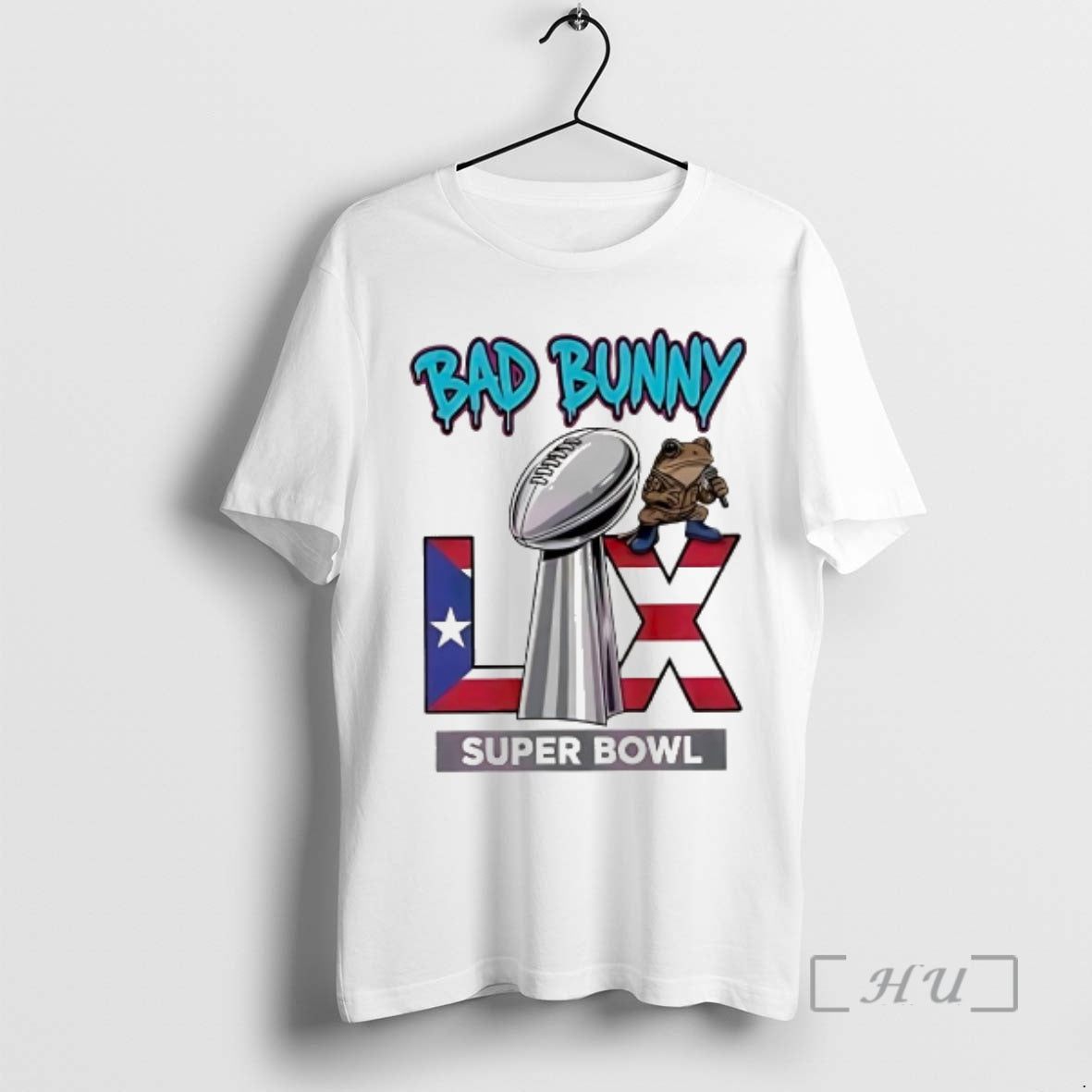 Officials Bad Bunny Super Bowl Lx Puerto Rico Flag Frog Halftime Show Premium T Shirts