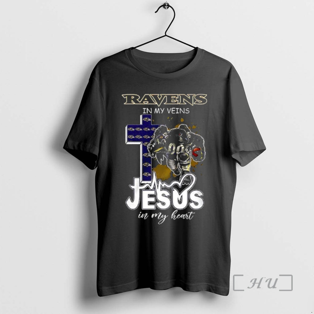 Officials Baltimore Ravens In My Veins Jesus In My Heart Mascot Premium T Shirts Sweater