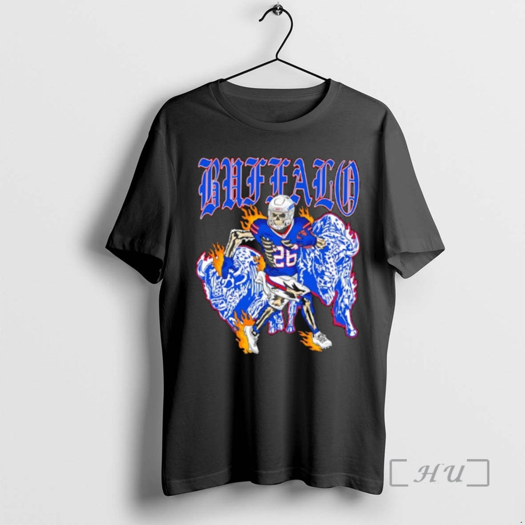 Officials Buffalo Gothic Text Skeleton Football Player 26 Running Between Blue Bison On Fire Premium