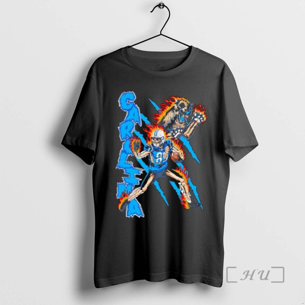 Officials Carolina Panthers Skeleton Player 88 On Fire With Skeleton Growling Panther Graphic Premium