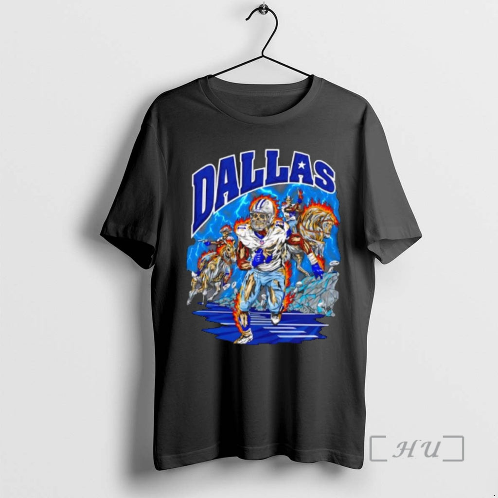Officials Dallas Cowboys Skeleton Player 1 Running With Cowboys On Fire Horses Under Lightning Premium