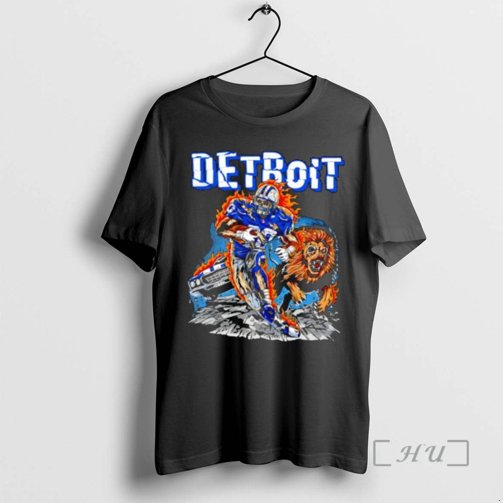 Officials Detroit Lions Skeleton Player 4 Running On Fire With Growling Lion Muscle Car Premium