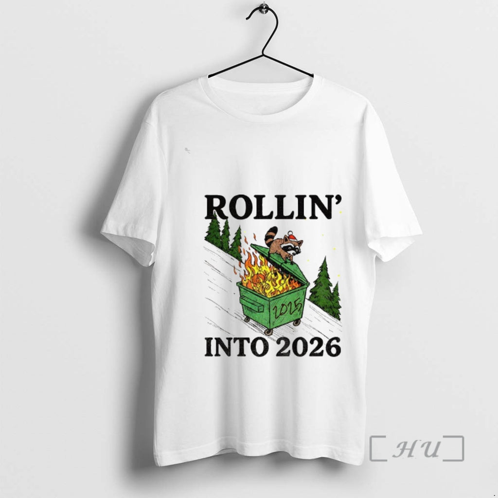 Officials Funny Raccoon Feral Rollin Into 2026 Christmas Happy New Year Premium T Shirts Sweater