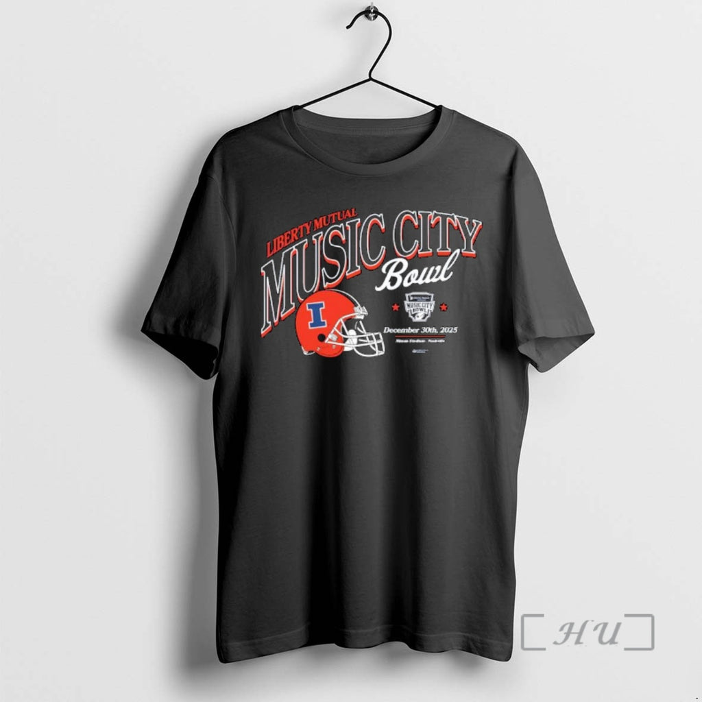 Officials Illinois Fighting Illini 2025 Liberty Mutual Music City Bowl Helmet Ornaments Premium T Shirts