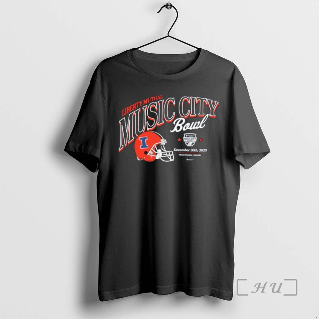 Officials Illinois Fighting Illini 2025 Liberty Mutual Music City Bowl Helmet Premium T Shirts Sweater