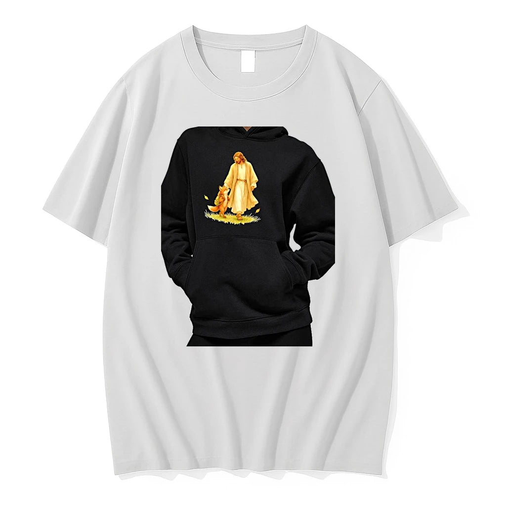 Officials Jesus Christ Walking With A Fox Wearing A Backpack Premium T Shirt