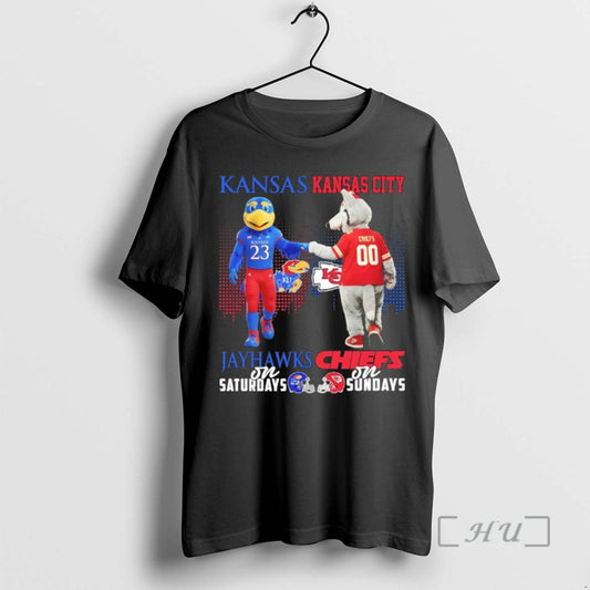 Officials Kansas Jayhawks On Saturday And Kansas City Chiefs On Sundays Skyline Mascot Premium T-Shirts, Hoodie, Sweatshirt