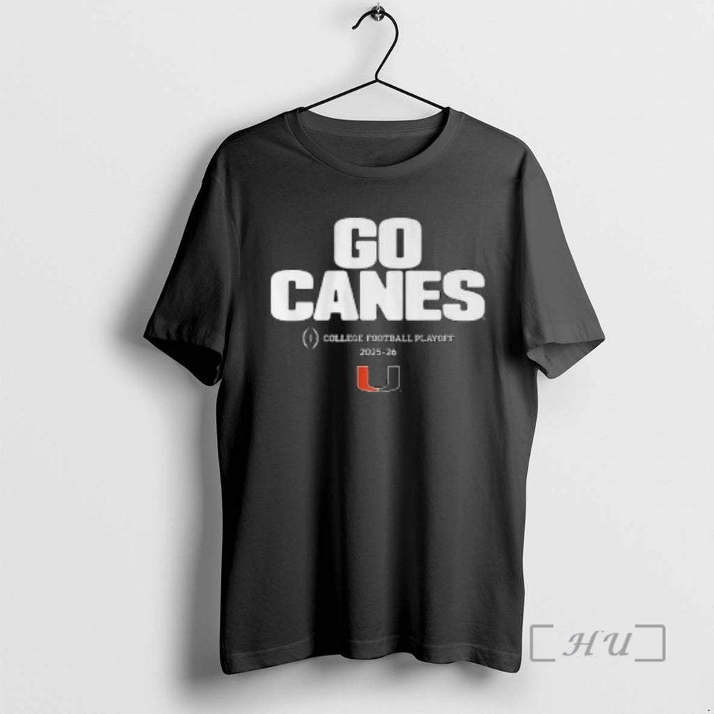 Officials Miami Football Go Canes Cfp Team Slogan 2025 2026 Circle Black Premium T Shirts
