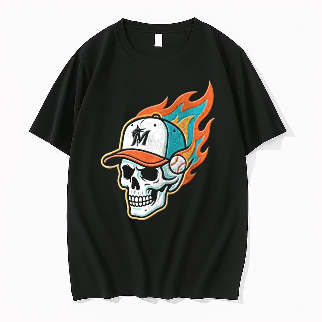 Officials Miami Marlins Skull Wearing Baseball Cap Jesus Blessing Black T Shirt Sweater