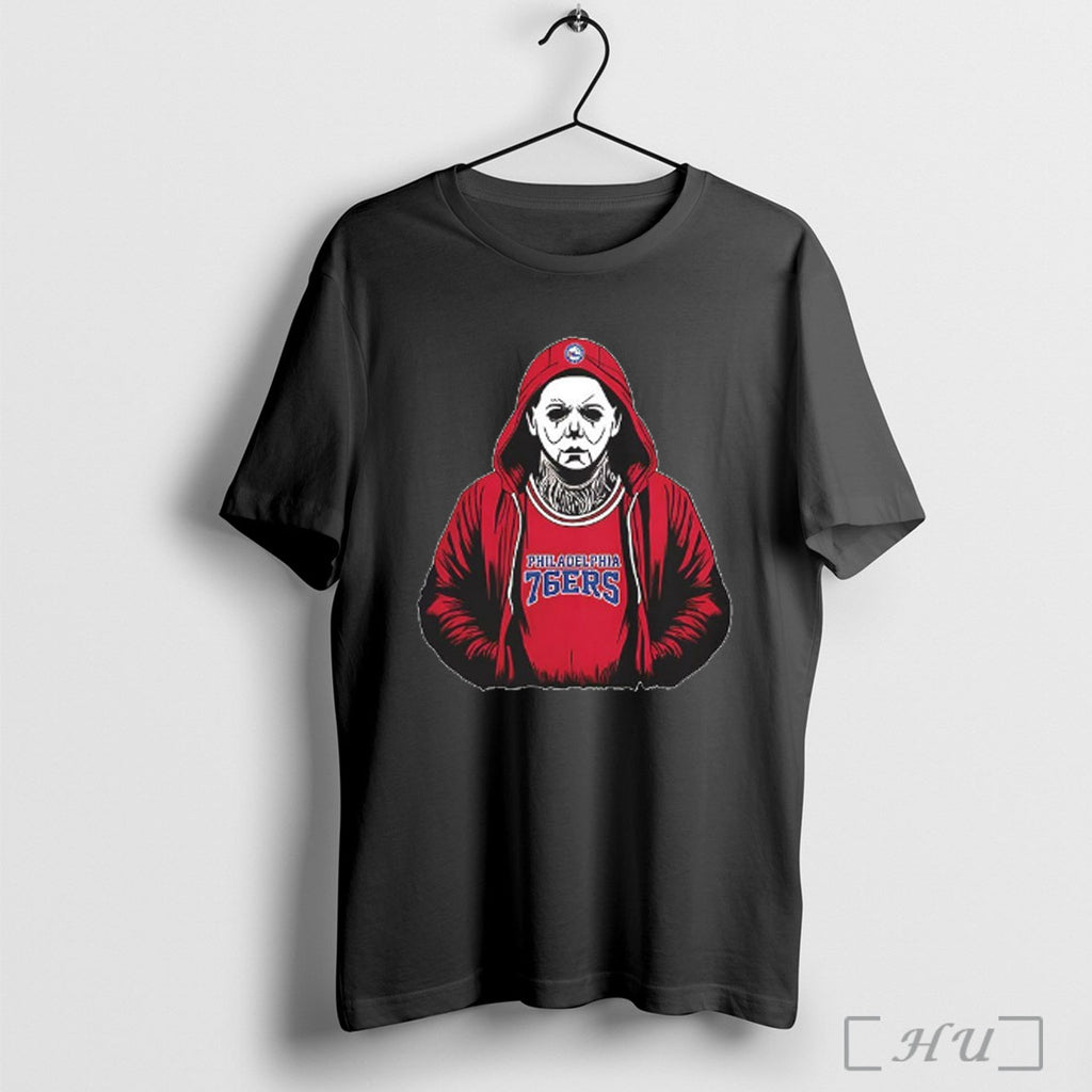 Officials Michael Myers Wearing Philadelphia 76ers Nba Scary Halloween 2025 V Neck T Shirt