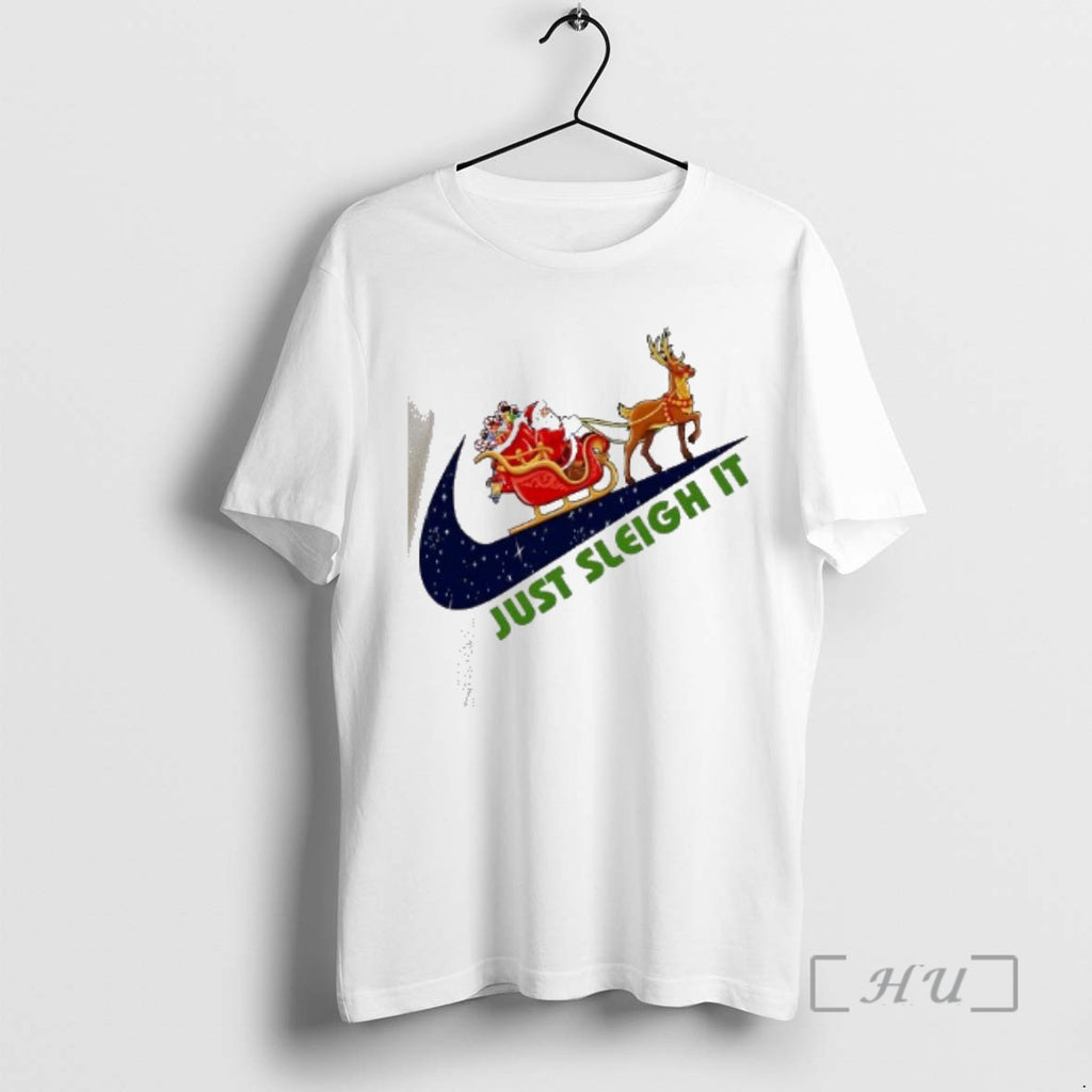 Officials Santa Claus On A Sleigh Pulled By Reindeer Just Sleigh It Premium T Shirts