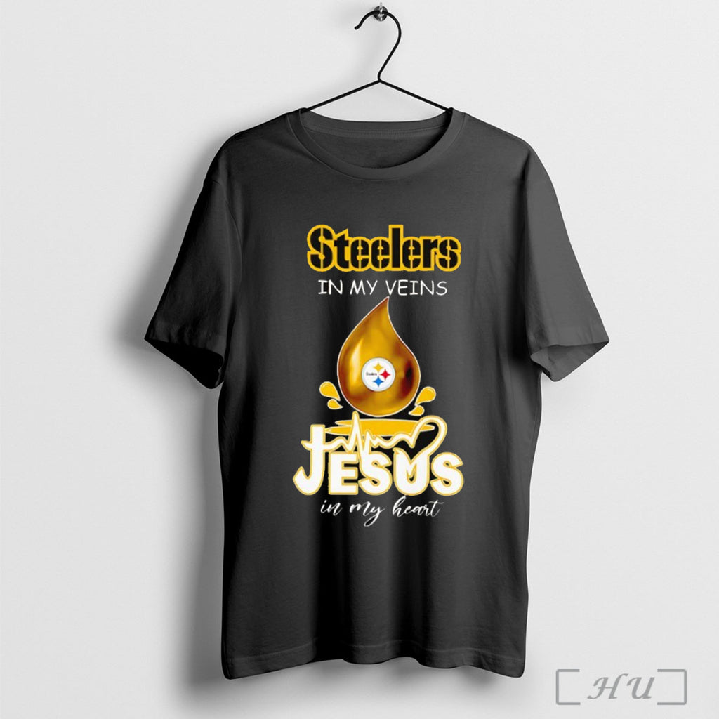 Officials Steelers In My Veins Jesus In My Heart Drop Blood T Shirt