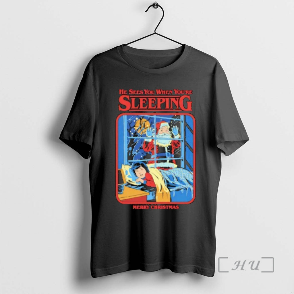 Officials Steven Rhodes He Sees You When Youre Sleeping Merry Christmas Graphic Premium T Shirts