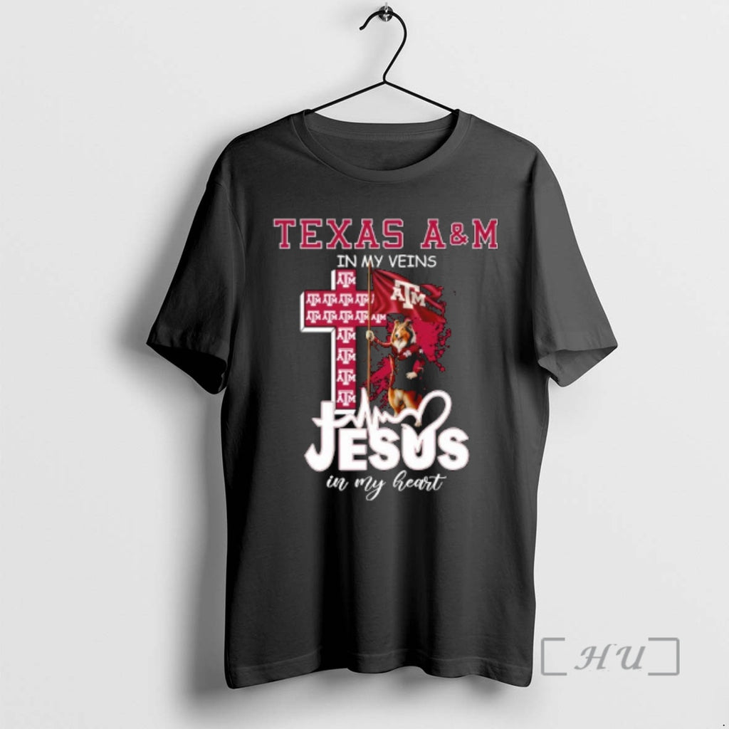 Officials Texas Am In My Veins Jesus In My Heart Mascot Flag Premium T Shirts