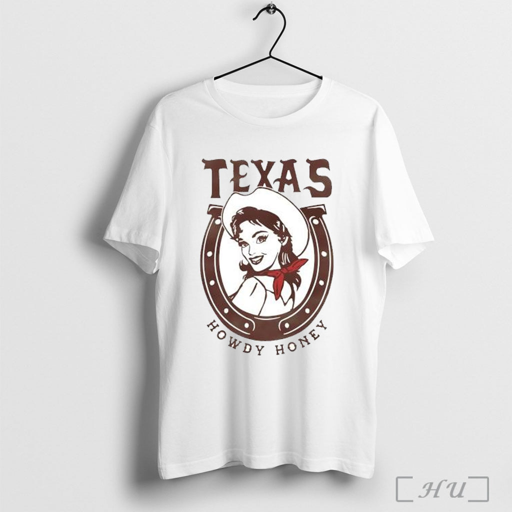 Officials Texas Howdy Honey Pin Up Cowgirl Horseshoe T Shirt