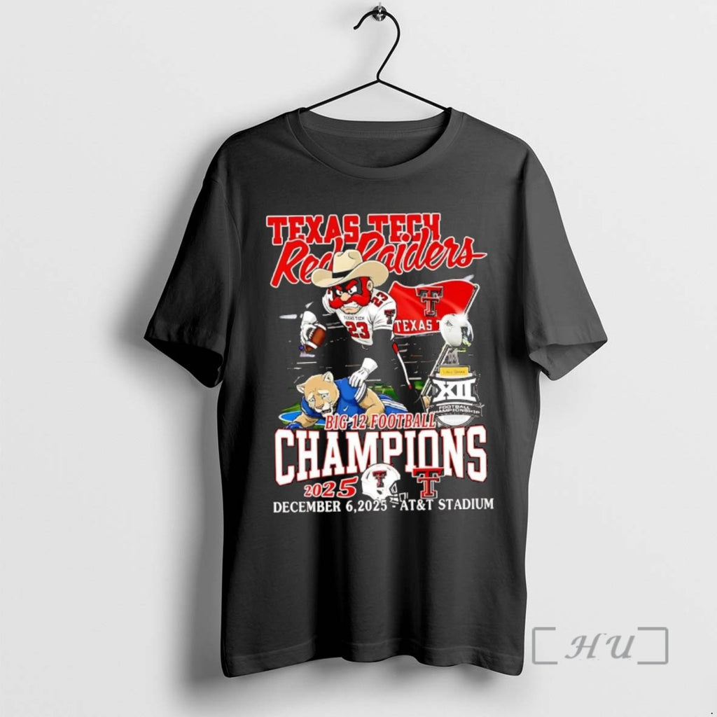 Officials Texas Tech Red Raiders Big 12 Football Champions Trophy 2025 Premium T Shirts Sweater