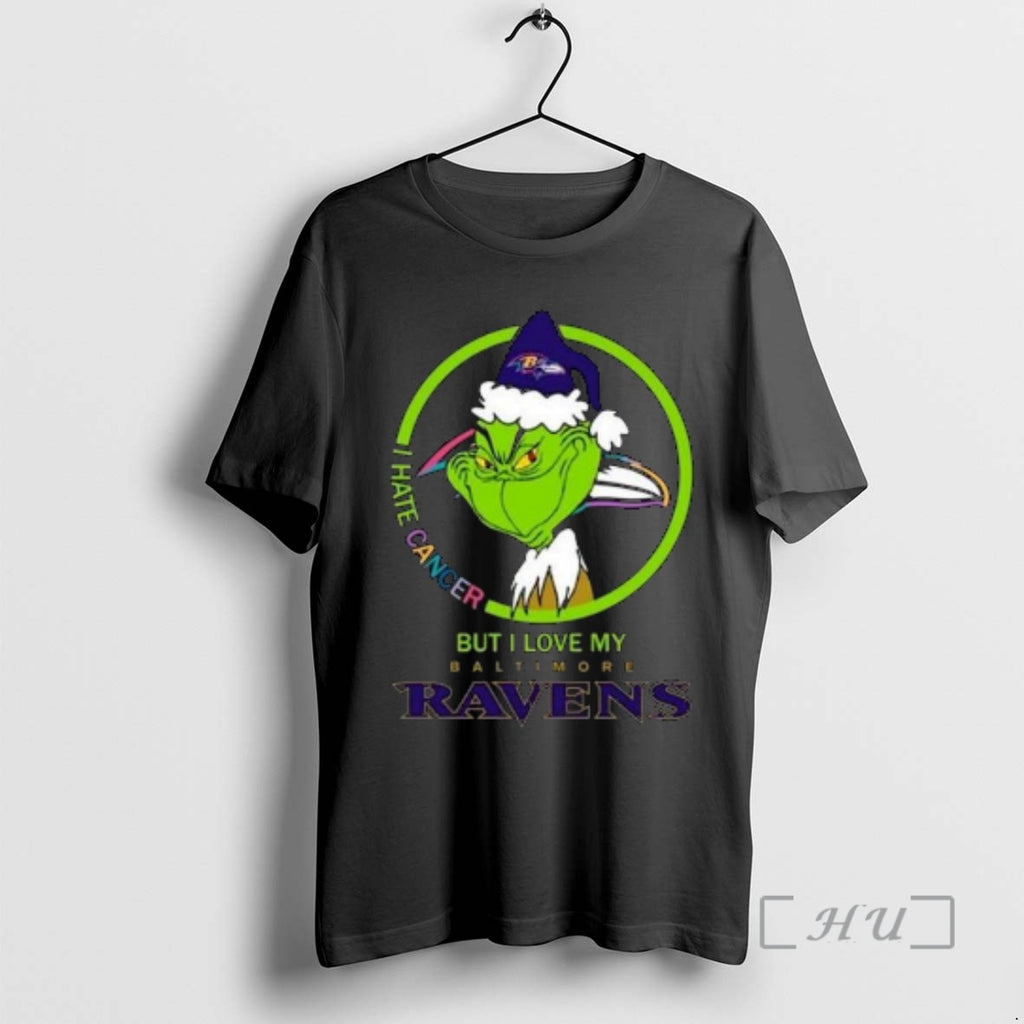Officials The Grinch I Hate Cancer But I Love My Baltimore Ravens Merry Christmas Circle