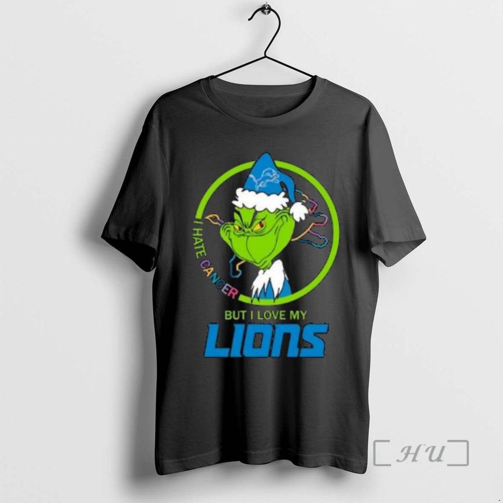 Officials The Grinch I Hate Cancer But I Love My Detroit Lions Merry Christmas Circle