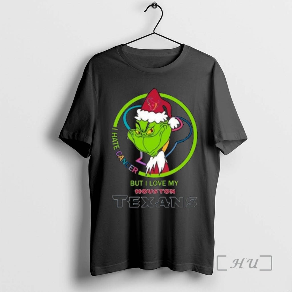 Officials The Grinch I Hate Cancer But I Love My Houston Texans Merry Christmas Circle