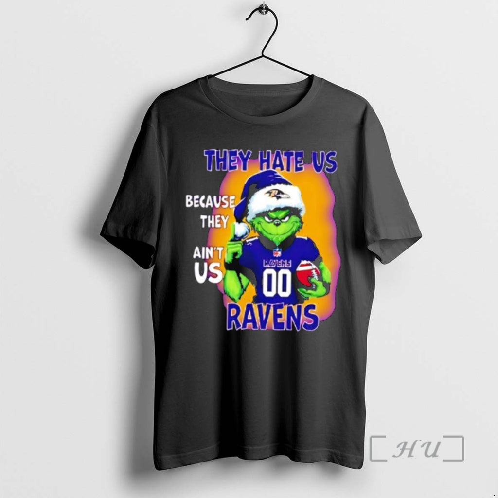 Officials They Hate Us Because They Aint Us Baltimore Ravens Grinch Santa Premium T Shirts