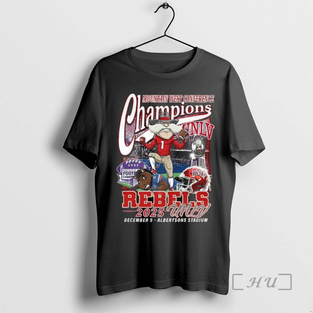 Officials Unlv Rebels Mountain West Conference Champions 2025 Albertsons Stadium Mascot Premium T Shirts Sweater