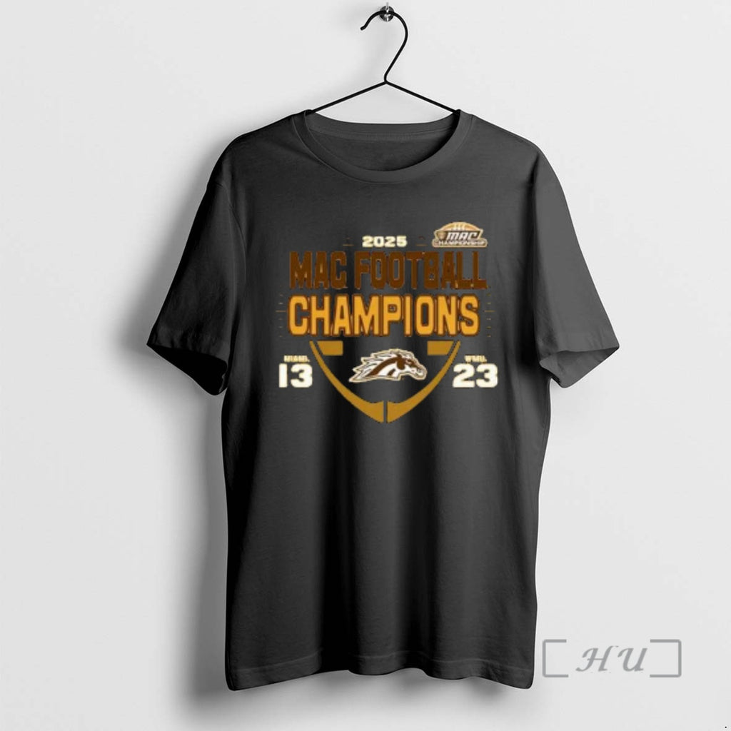 Officials Western Michigan Broncos 2025 Mac Football Champions Score 23 13 Circle Black Premium