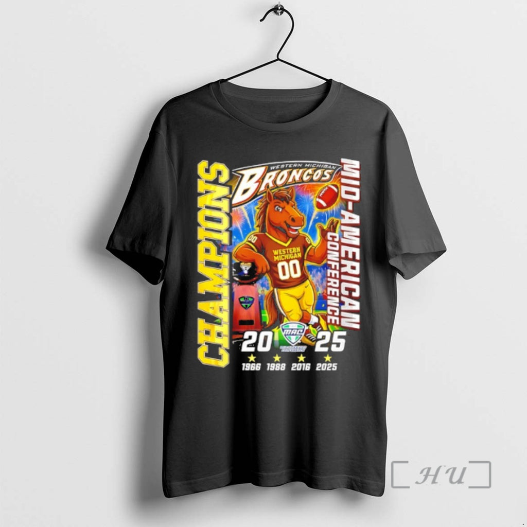 Officials Western Michigan Broncos 2025 Mid American Conference Champions 4 Time Mascot Premium T Shirts