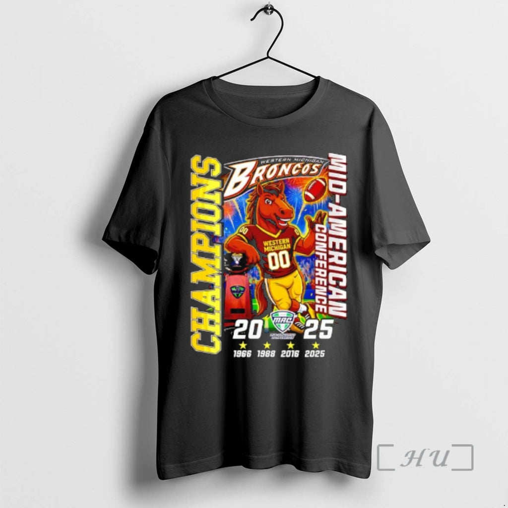 Officials Western Michigan Broncos 2025 Mid American Conference Champions Mascot Years Premium T Shirts Sweater