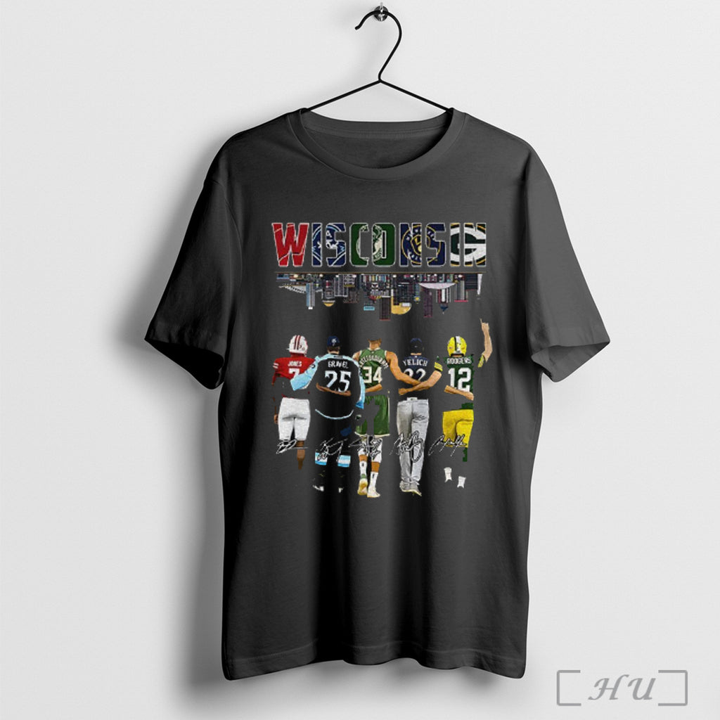 Officials Wisconsin Sports Team Skyline Jones Gravel Yelich Rodgers Signature T Shirt