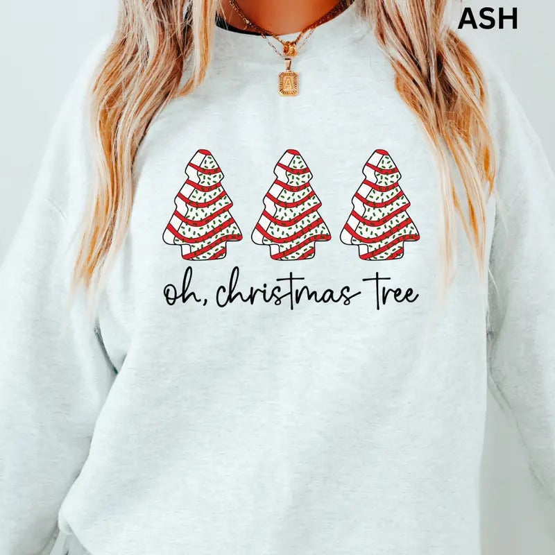 Oh Christmas Tree Cake Crewneck, Christmas Tree Cake Winter Sweatshirt, Debbie Cakes Christmas treeHoliday Christmas Sweatshirt, Winter Season Graphic, Casual Cotton Crewneck, Polyester, Oversized