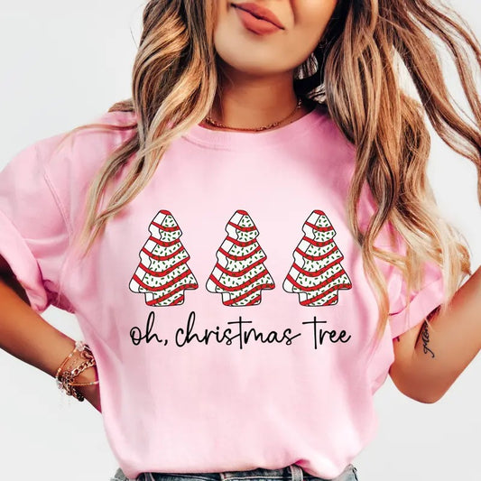 Oh Christmas Tree Shirt, Christmas Tree Cake Shirt, Debbie Cake Shirt, Retro christmas Tree Shirt, COMFORT COLORS T-SHIRT, CASUAL SHIRT UNISEX, CHRISTMAS CLOTHING, GRAPHIC APPAREL, HOLIDAY SHIRT, Cotton Fabric Womenswear Top Printed Oversized Women