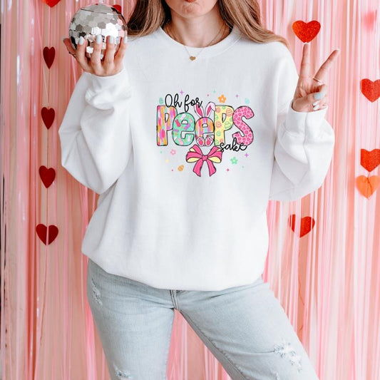 Oh For Peeps Bunny Printed Sweatshirt, Peeps Bunny Sweatshirt, Oh For Peeps Bunny Sweater, Printed Comfort Colors T-Shirt, Full Color Print