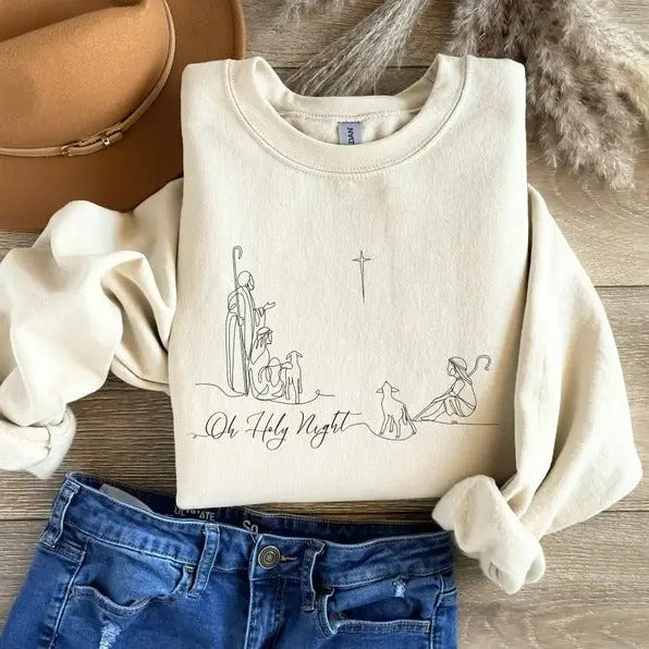 Oh Holy Night Shirt, Christian Shirts, Christmas Shirt, Jesus Christmas Shirt, Nativity Shirt, Christian Christmas Shirt, Religious Tee